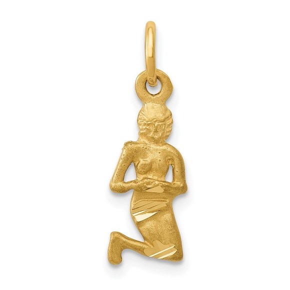 Million Charms 14k Yellow Gold Small Satin DC Virgo Zodiac Charm Pendant